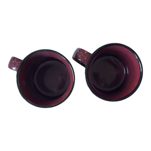 2 Estes Park Large Ceramic Coffee Mug Speckled Maroon White Mountain Cabin Camp - Picture 3 of 3